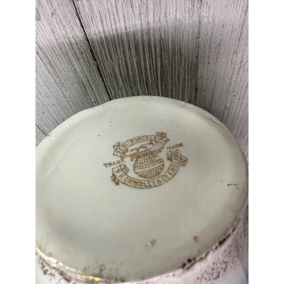 W.H Grindley & Co England Antique Pitcher Porcelain Blue White Gold 7" Tall - Picture 6 of 11